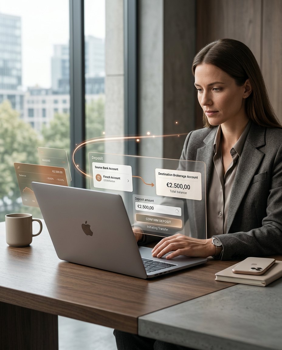 Femme confirmant un dépôt en roupies depuis son compte bancaire