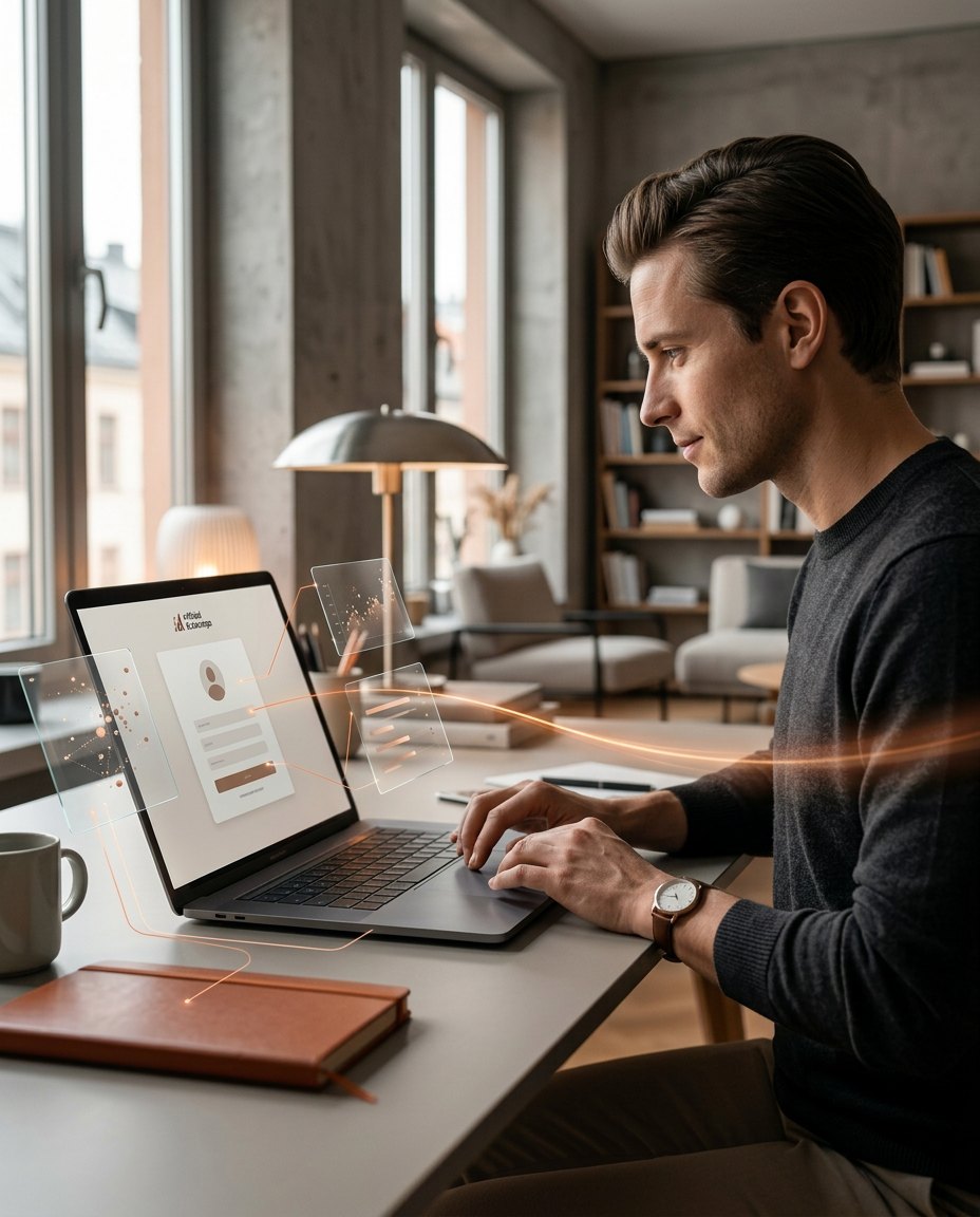 Trader créant un compte sur un ordinateur portable